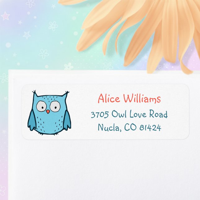 Étiquette Cute Blue Owl Return Address Labels (Cute blue owl return address labels. 🦉)