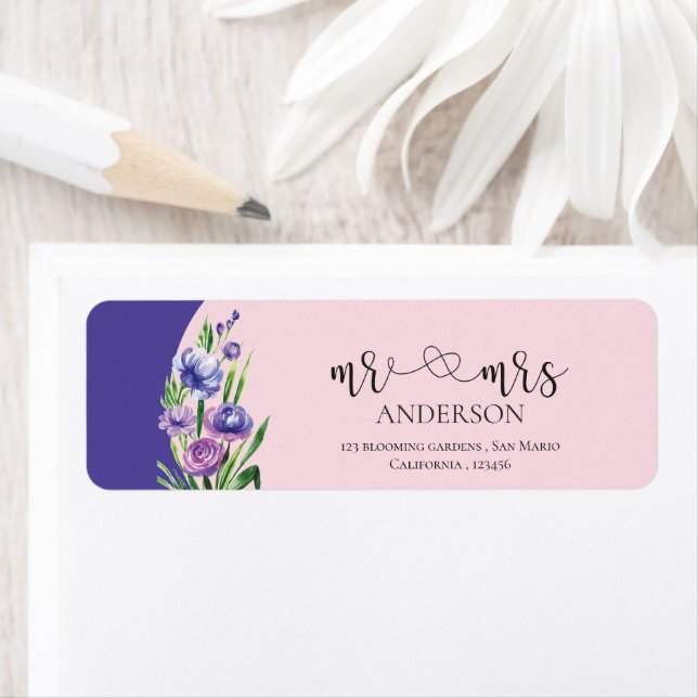 Étiquette Cute Blush Pink M. Mme Floral Mariage Adresse (En situation)