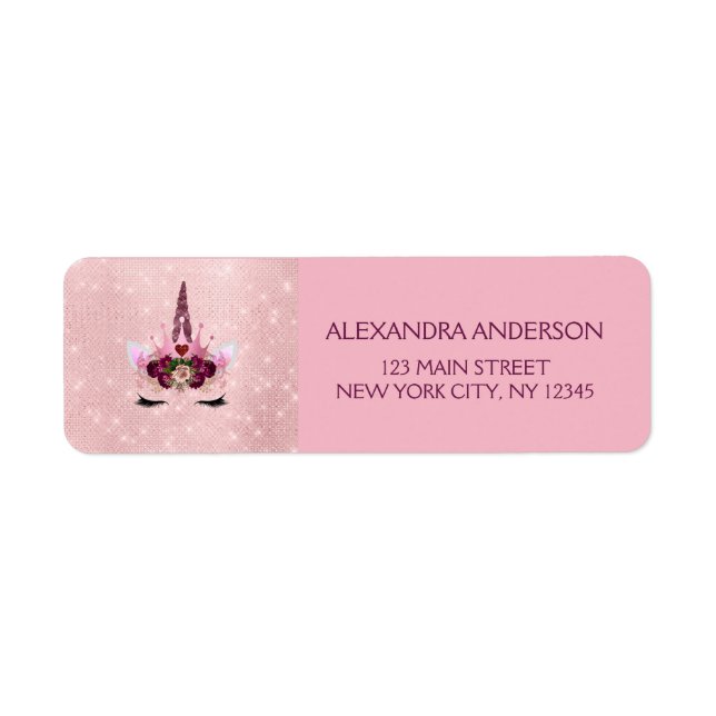 Étiquette Cute Blush rose Unicorne fête d'anniversaire (Devant)