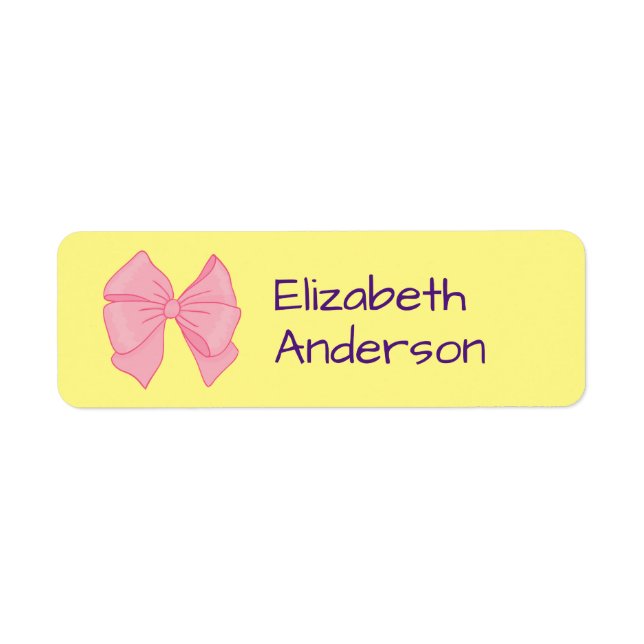 Étiquette Cute Bow Yellow Pink et Royal Purple Girl's Name (Devant)
