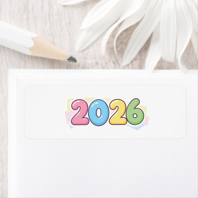 Étiquette Cute Bubble 2026 Typography – Candy Gloss Pastel  (En situation)