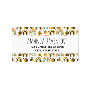 Étiquette Cute Bumble Bee et Rainbows Motif