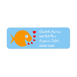 Étiquette Cute Cartoon Goldfish sur Blue Arrière - plan Reto