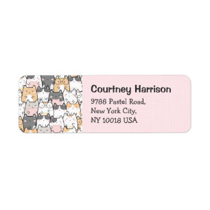 Étiquette Cute Cats Kawaii Pastel Rose Adresse de retour