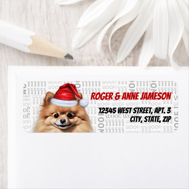 Étiquette Cute Christmas Pomeranian Dog Return Address (En situation)