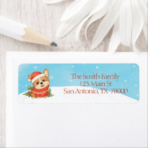 Étiquette Cute Corgi Christmas Adresse de retour