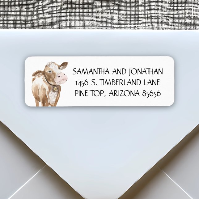 Étiquette Cute Cow Barnyard Russe Aquarelle Ouest (Créateur téléchargé)
