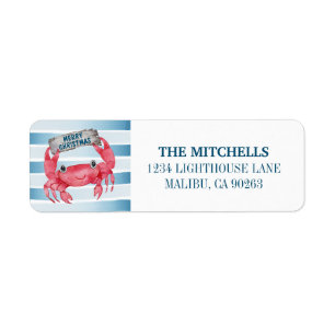 Étiquette Cute Crabe Nautique Stripes Holiday Adresse de ret