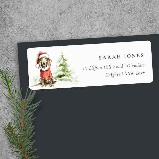 Étiquette Cute Dachshund Chien Aquarelle Noël Adresse (Créateur téléchargé)