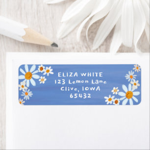 Étiquette Cute Daisies Gouache Custom Blue Adresse de retour