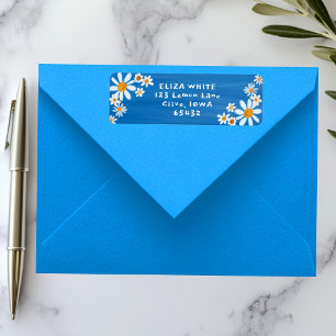 Étiquette Cute Daisies Gouache Custom Blue Adresse de retour
