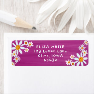 Étiquette Cute Daisies Gouache Custom Fuchsia Adresse de ret