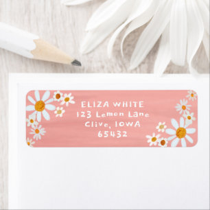 Étiquette Cute Daisies Gouache Custom Pink Adresse de retour