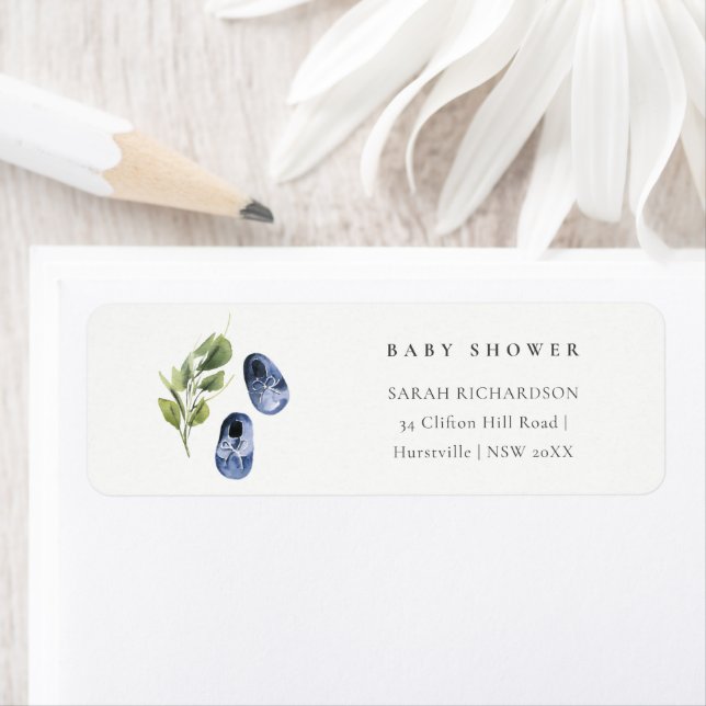 Étiquette Cute Enk Blue Boy Chaussures Fauna Baby shower Adr (En situation)