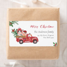 Cute Farm Animas Noël Red truck, holly berry