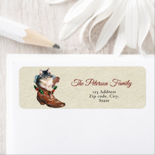 Étiquette Cute Festive Vintage Christmas Kitten en démarrage