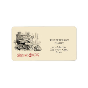 Étiquette Cute Festive Vintage Victorian Santa with Piano