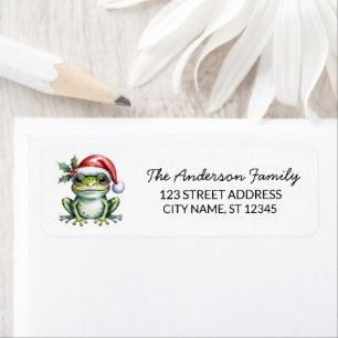Étiquette Cute Frog Santa Hat Christmas Adresse de retour