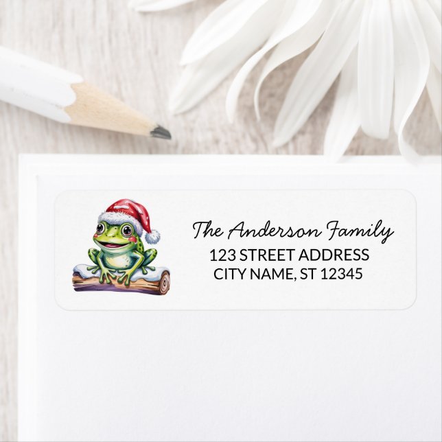 Étiquette Cute Frog Santa Hat Christmas Adresse de retour (En situation)