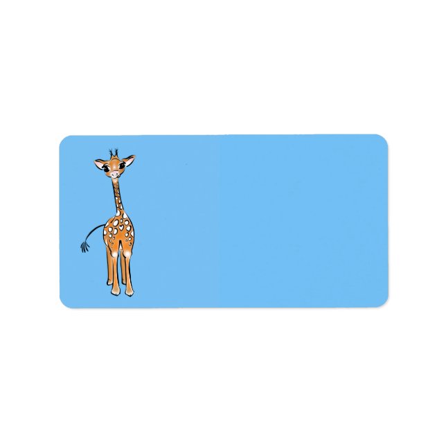 Étiquette Cute Giraffe dessin animaux safari bleu (Devant)