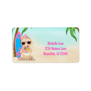 Étiquette Cute Girl Beach Baby n Surfboard Adresse tropicale