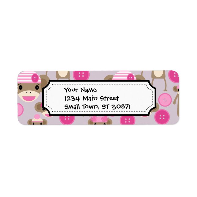 Étiquette Cute Girly Rose Sock Monkey Girl Motif Collage (Devant)