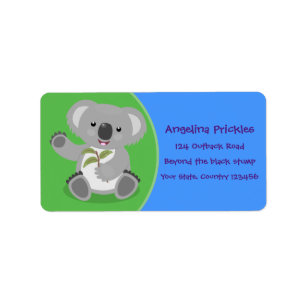 Étiquette Cute happy koala waving cartoon illustration
