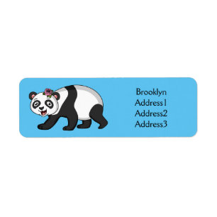 Étiquette Cute happy panda bear with flower cartoon