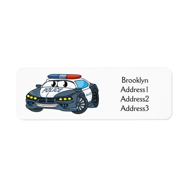 Étiquette Cute happy police car cartoon illustration (Devant)