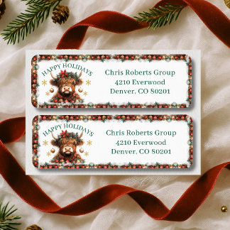 Étiquette  Cute Highland Cow Christmas Business Address