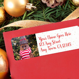 Étiquette Cute Holiday Rustic Log Snowman Nom Personnalisé S