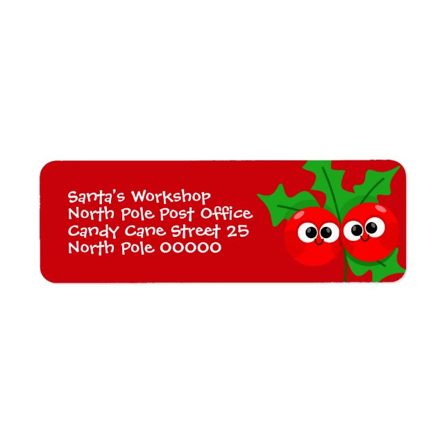 Étiquette Cute Holly Berry Kids Christmas Address Label (Devant)