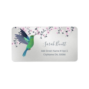 Étiquette Cute Hummingbird Cherry Blossom Vert Argent