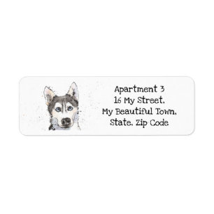 Étiquette Cute Husky mouchetée aquarelle drôle chien Étiq