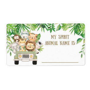 Étiquette Cute Jungle Safari Animal Spirit Nom du jeu