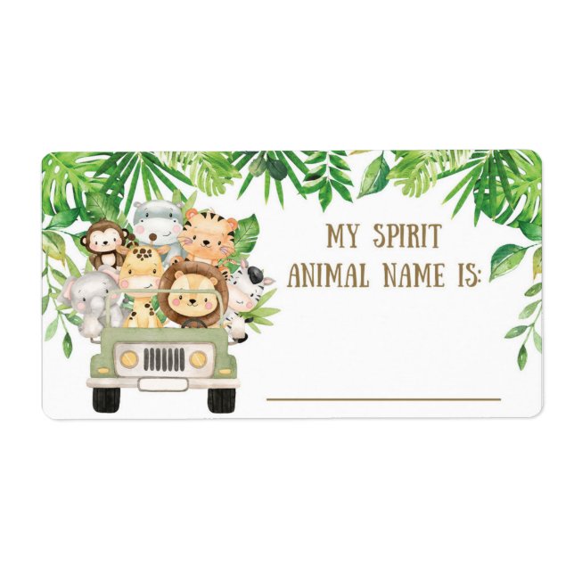 Étiquette Cute Jungle Safari Animal Spirit Nom du jeu (Devant)