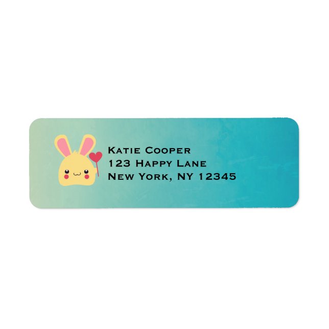 Étiquette Cute Kawaii Bunny Tête avec Coeur Lollipop (Devant)