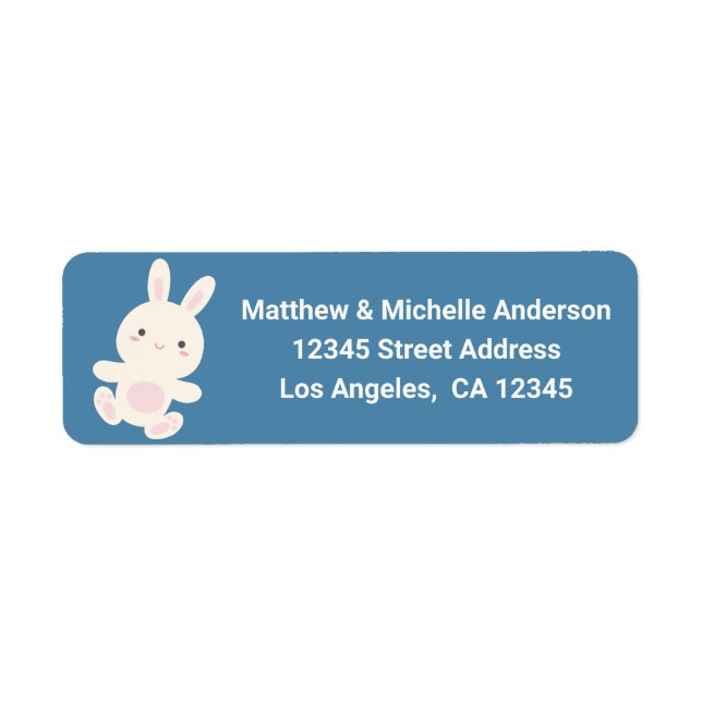 Étiquette Cute Kawaii Cartoon Bunny Blue Adresse de retour (Devant)
