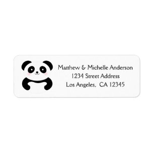 Étiquette Cute Kawaii Cartoon Panda Bear Noir et Blanc