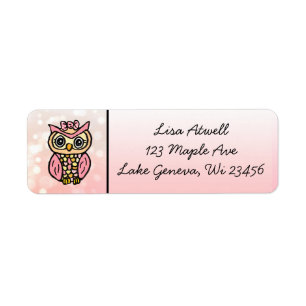 Étiquette Cute Mains Whimsical Tirées Chouette Rose