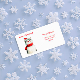 Étiquette Cute Meowy Chat Noël Adresse de retour