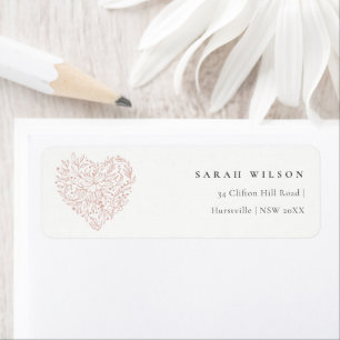 Étiquette Cute Minimal Dusky Blush Floral Heart Adresse