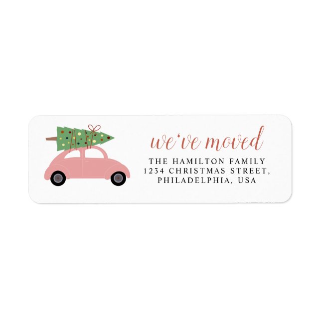 Étiquette Cute Moderne Nous avons Déménagé Voiture Rose Arbr (Devant)