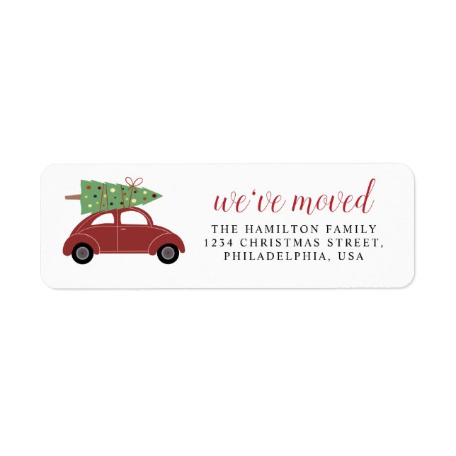 Étiquette Cute Moderne Nous avons Déménagé Voiture Rouge Arb (Devant)