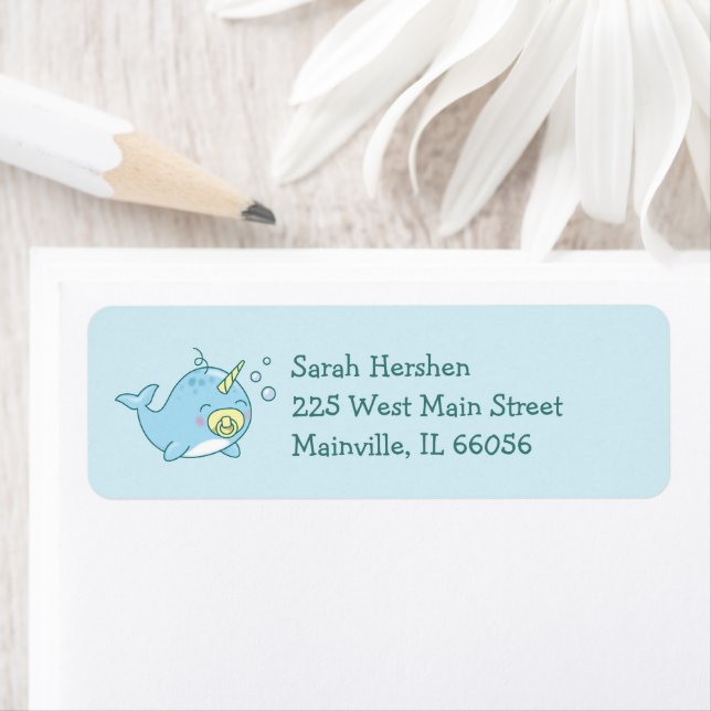 Étiquette Cute Narwhal Baby shower Kawaii (En situation)