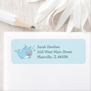 Étiquette Cute Narwhal Baby shower Kawaii Rose Girl
