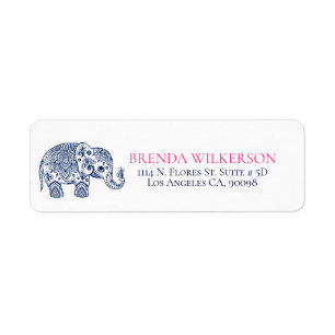 Étiquette Cute Navy Blue Floral Paisley Elephant