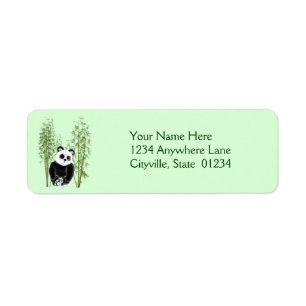 Étiquette Cute Panda assise en bambou