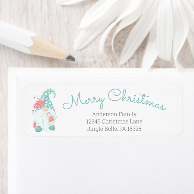 Étiquette Cute Pastel Joyeux Noël Gnome Retour Adresse L (En situation)
