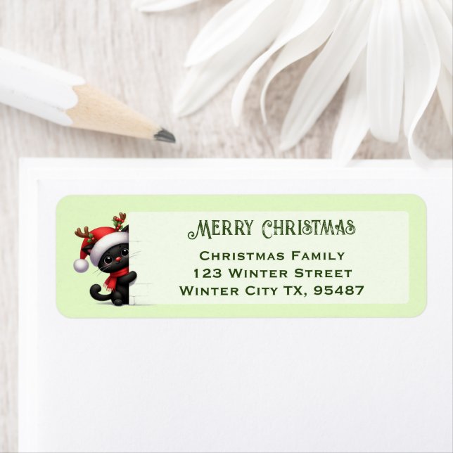 Étiquette Cute Peeking Christmas Chat Retourner l'adresse Ét (En situation)